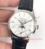 Patek Philippe Moonphase Price - White Dial Black Leather Strap Replica Watch